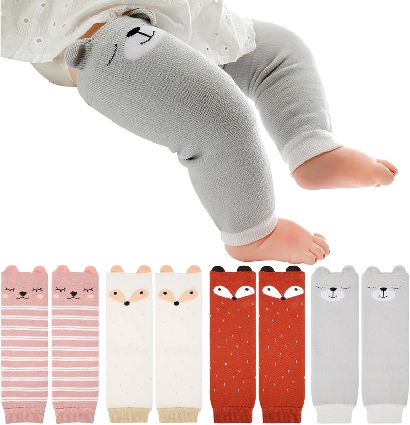 XEPST Toddler Baby Leg Warmers, Pack of 4 Long Legwarmers Cute Animal Pattern Knee Socks Baby Knee Protector Leg Sleeves Leggings for Baby Kids Toddlers Boys Girls 0-5 Years, One Size - Image 1